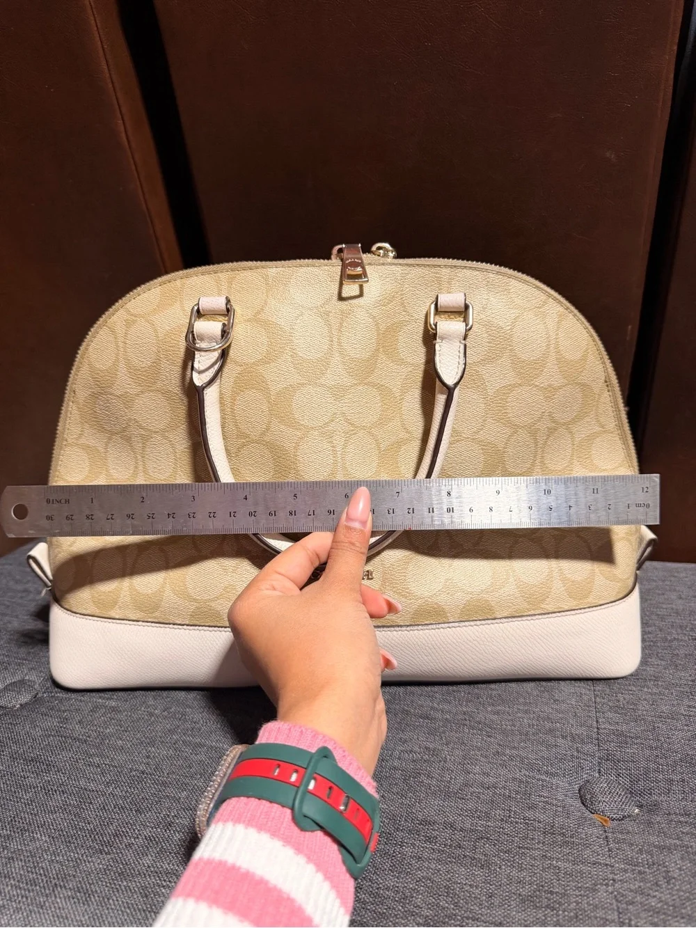 Coach Signature Dome Satchel — Beige & White Trim